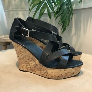 Black Strappy Cork Wedges